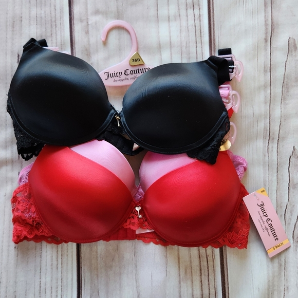 Juicy Couture Other - NWT Juicy Couture Pushup Bra Pack Set Of 3 Black Red, Women's Size 36B